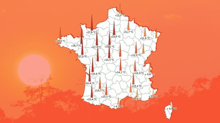 Les normales dépassées de 10°C au niveau national, de 18°C à Nantes, de 16°C à Bordeaux… Visualisez à quel point la canicule s&rsquo;accompagne de températures exceptionnelles